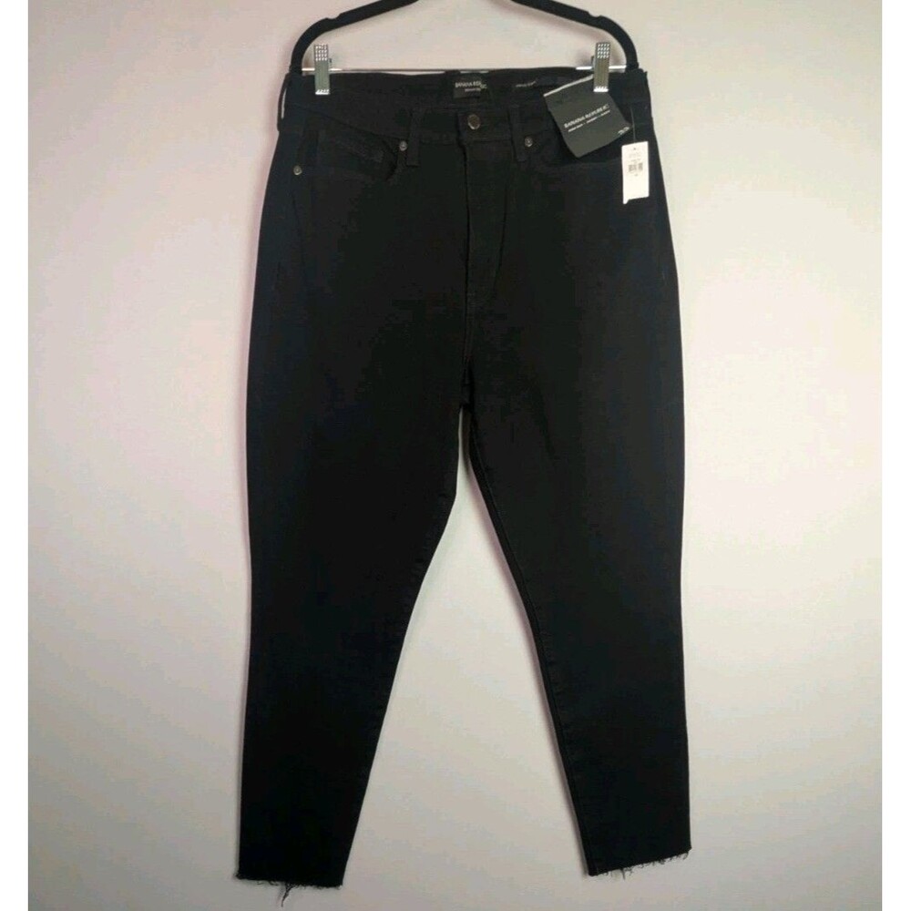NEW Banana Republic High Rise Slim Jeans Womens 33 Black Skinny Raw Hem